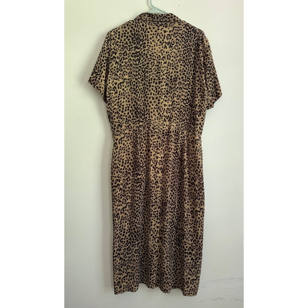 Vintage Robbie Bee 100% Silk Leopard Print Midi Dress Brown Tan Wrap Size 14 - Picture 4 of 7